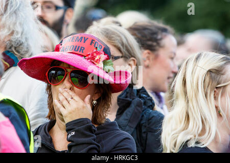 Bristol, UK, 8th August, 2016. Jeremy Corbyn supporters are pictured as they listen to speeches at a Jeremy for Labour rally in College Green,Bristol Stock Photo