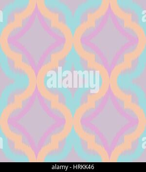 Seamless ogee ikat, vector ethnic background. Traditional eastern pattern in pastel tones. Stock Vector