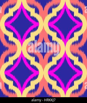 Seamless ogee ikat, vector ethnic background. Traditional eastern pattern in neon tones. Stock Vector