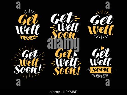 Get Well Soon, greeting card. Handwritten lettering, calligraphy. Health symbol. Vector illustration Stock Vector