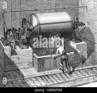 Papermaking, Rag Paper Machine, 19th Century Stock Photo