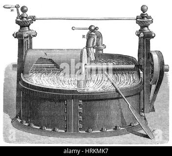 Papermaking, Rag Paper Machine, 19th Century Stock Photo