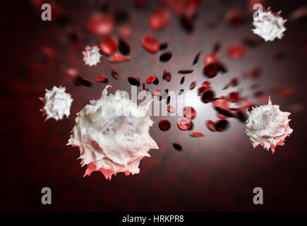 Healthy human red and white bloodcells in macro science image Stock Photo