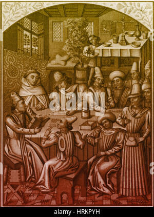 Medieval Accountants, 1466 Stock Photo