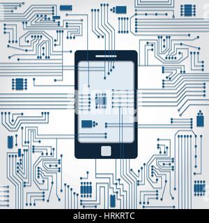 Electronics circuit background connecting to the cell phone screen. Stock Vector