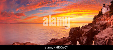 The Bass Harbor Head Lighthouse in Acadia National Park, Maine, USA. Photographed during a spectacular sunset. Stock Photo