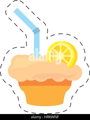 milk shake orange juice straw cut line Stock Vector