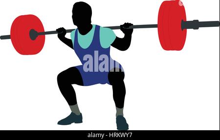 male athlete powerlifter squat in powerlifting colored silhouette Stock Vector
