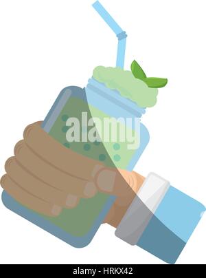 hand holding smoothie mint fresh drink Stock Vector