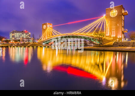 Toyama, Japan park and bridge skyline. Stock Photo