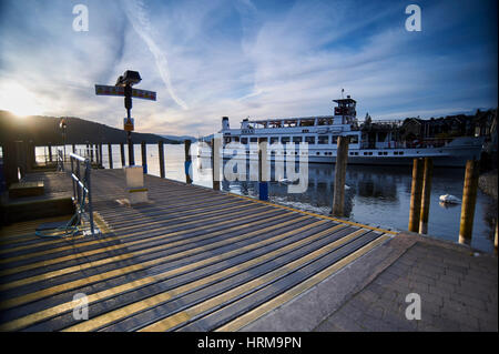 Landing Jetty on Lake Windermere at Dusk Stock Photo