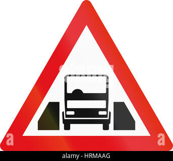 Road sign used in the African country of Botswana - Single vehicle width passage ahead. Stock Photo