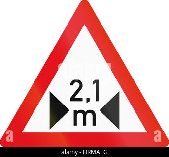 Road sign used in the African country of Botswana - Width restriction ahead. Stock Photo