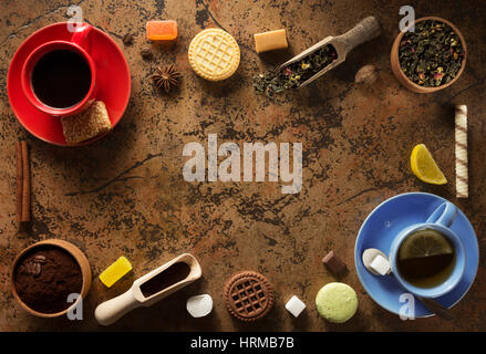 cup of coffee and tea at table background Stock Photo
