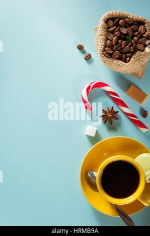 coffee cup and beans at colorful background Stock Photo