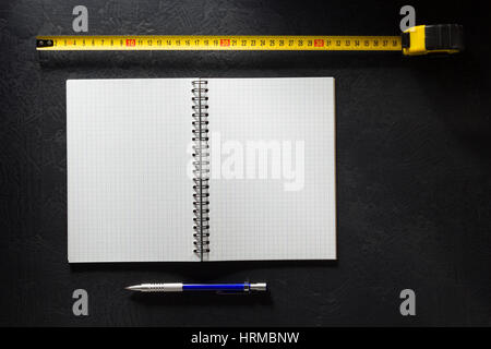 set of tools and instruments on black background Stock Photo
