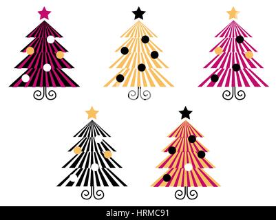 10886785 - christmas trees collection with geometrical look. vector collection. Stock Photo