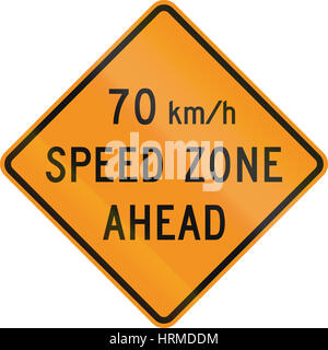 Temporary United States MUTCD warning road sign - 70 Kmh zone ahead. Stock Photo