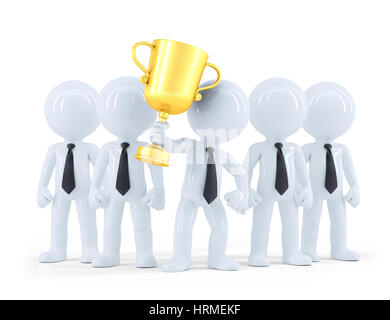 Successful business team holding a cup. Business concept. Isolated. Contains clipping path. Stock Photo