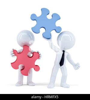 Business people with pieces of puzzle. Teamwork concept. Isolated. Contains clipping path Stock Photo