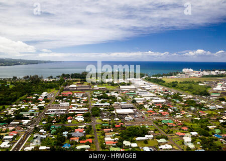 Aerial view over Hilo on Big Island, Hawaii, USA. Stock Photo
