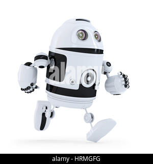 Running robot. Isolated on white. Contains clipping path Stock Photo