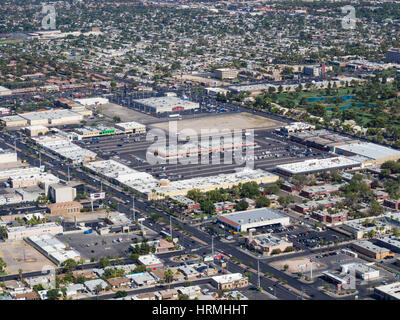 Shopping mall in the midst of a residential area in Las Vegas, seen from the obervation deck of the Stratosphere tower. Stock Photo