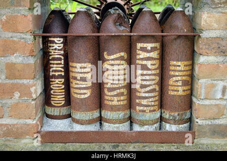 Rusty old high explosive squash head HESH tank shells Stock Photo