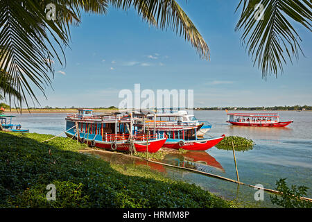 Traditional boats on the Thu Bon River. Hoi An, Quang Nam Province, Vietnam. Stock Photo