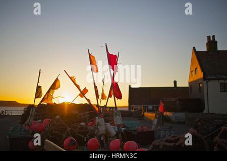 Flags and buoys for fishing nets on a fishing boat in the port of Vitte,  Hiddensee, Mecklenburg-West Pomerania, Germany Stock Photo - Alamy