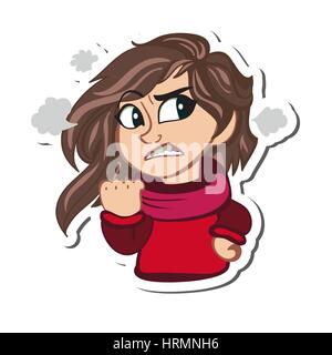 Evil Hero Girl with fists. Cute little girl wondering cartoon character Stock Vector