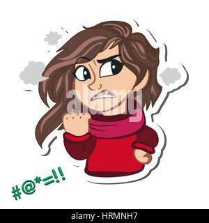 Comics panel angry woman grinding teeth with speech bubble Stock Vector