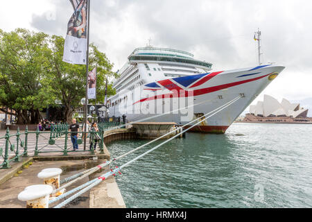 Sydney, Australia. Friday 3rd March 2017. P&O Cruise ship MV Aurora in Circular Quay before leaving Sydney later today. Stock Photo