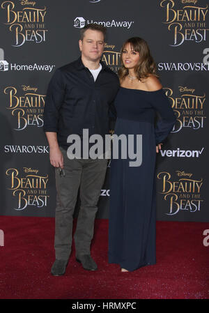 Hollywood, Ca. 02nd Mar, 2017. Matt Damon, Luciana Bozan Barroso, At The Premiere Of Disney's 'Beauty And The Beast' At El Capitan Theatre In California on March 02, 2017. Credit: Faye Sadou/Media Punch/Alamy Live News Stock Photo