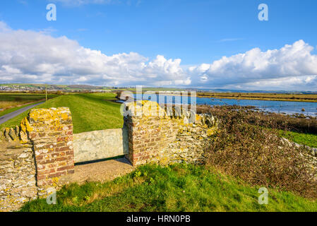 A stile on the Levee at Braunton Marsh, Braunton, Devon, England. Stock Photo