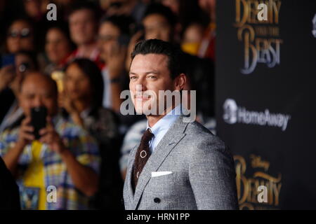 Los Angeles, Us. 03rd Mar, 2017. Luke Evans attends the World Premiere of Disney's 'Beauty And The Beast' at El Capitan Theatre in Los Angeles, USA, on 02 March 2017. Photo: Hubert Boesl - NO WIRE SERVICE - Photo: Hubert Boesl/dpa/Alamy Live News Stock Photo