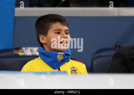 La Liga Santander matchday 25 game between Real Madrid and Las Palmas ended with a 3-3 score. Santiago Bernabeu Stadium, Madrid, Spain. March 01, 2017. Stock Photo