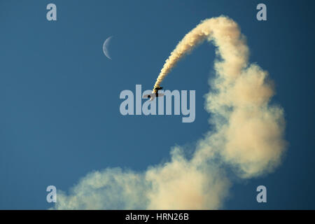 Australia, Melbourne. 3rd Mar, 2017. An aerobatic aircraft performs during the Australian International Aerospace and Defence Exposition at the Avalon Airfield, southwest of Melbourne, Australia on March 3, 2017. Credit: Bai Xue/Xinhua/Alamy Live News Stock Photo