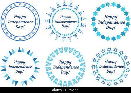 Happy Independence Day of Israel set of round frames with space for text. Jewish Holidays Border for your design. Vector illustration, clip art. Stock Vector