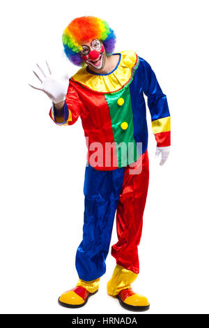 Full lenght clown saying hello Stock Photo