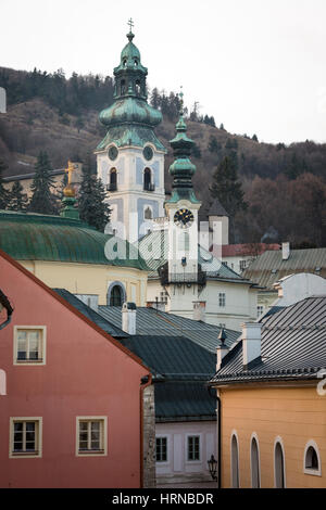 Historic town centre of Banska Stiavnica - historical medieval mining town in Slovakia, Unesco site Stock Photo