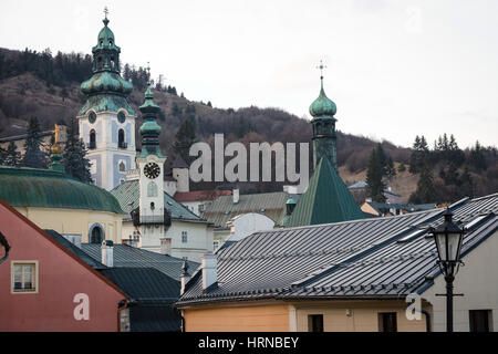 Historic town centre of Banska Stiavnica - historical medieval mining town in Slovakia, Unesco site Stock Photo