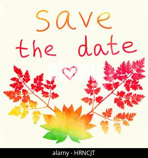 Save the date card. Watercolor rainbow. Stock Vector