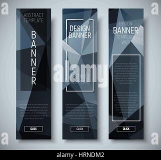 set of vertical web banners with abstract polygonal black background. Vector illustration Stock Vector