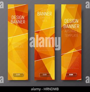 set of vertical web banners with abstract polygonal background gold and transparent diagonal elements. Vector illustration. Stock Vector
