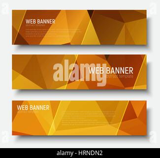 Design horizontal web banners with abstract polygonal background gold and transparent diagonal elements and buttons. Vector illustration. Set Stock Vector