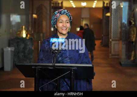 New York, United States. 28th Feb, 2017. Ms Amina Mohammed, the immediate past Minister of Environment, will be sworn-in on Tuesday as the UN Deputy Secretary-General at the UN Headquarters in New York. Mohammed, who was appointed by the UN Secretary-General António Guterres on Dec. 15, 2016 as his deputy, was supposed to have assumed office on Jan. 1, 2017. She, however, delayed the assumption of her new role at the request of President Muhammadu Buhari to complete some ongoing responsibilities she was handling at that time. Credit: Luiz Roberto Luma/Pacific Press/Alamy Live News Stock Photo