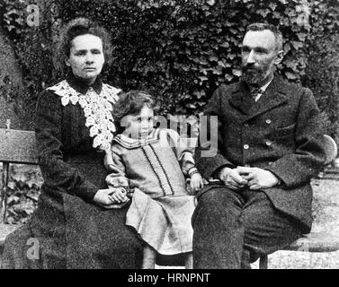 Marie, Irene and Pierre Curie, Nobel Laureates Stock Photo