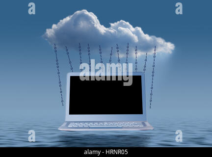 Concept image of a laptop connected to applications in the cloud computing internet with feeling of freedom Stock Photo