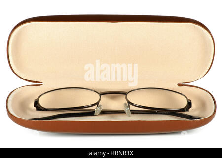 reading glasses in a case isolated on white background Stock Photo